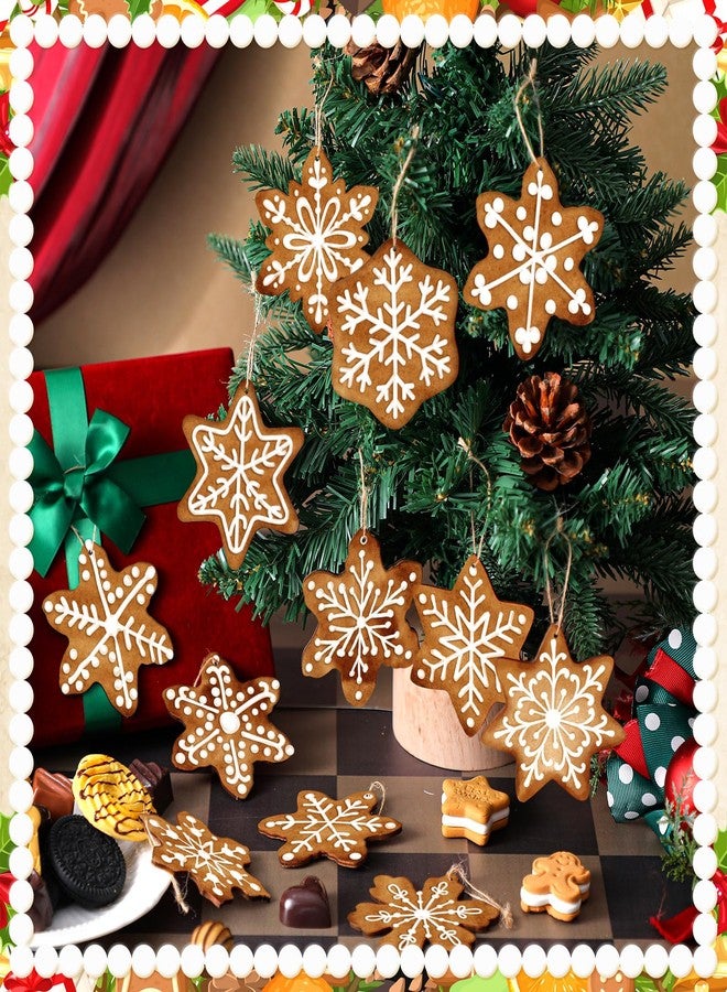 Quzzil 36 Pcs Christmas Gingerbread Ornaments for Tree Mini Snowflake Wooden Hanging Winter Xmas Ornaments with Ropes for Christmas Party Holiday Winter Crafts(Brown,Snowflake) - Image 2
